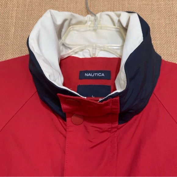 Nautica Red Windbreaker with Navy Collar Large - Picture 6 of 8